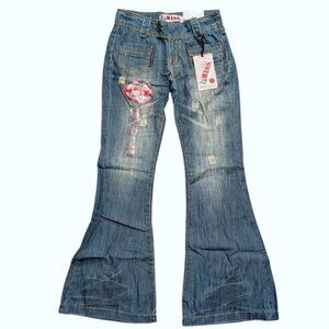 1st Kiss Womens 7 Hippie Boho Flare Jeans Ripped Faded Wash Lightweight NWT